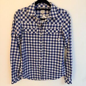 NWT Stio Eddy Shirt Womens XS Blue Gingham Western Snap Reg $129 Gorpcore